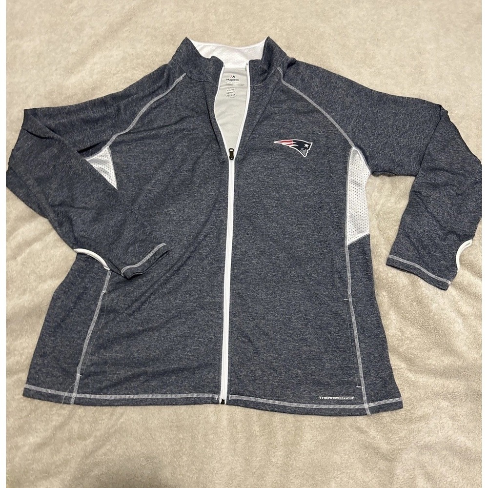 Majestic Therma Base New England Patriots Mens Full Zip Jacket XL Navy Heather